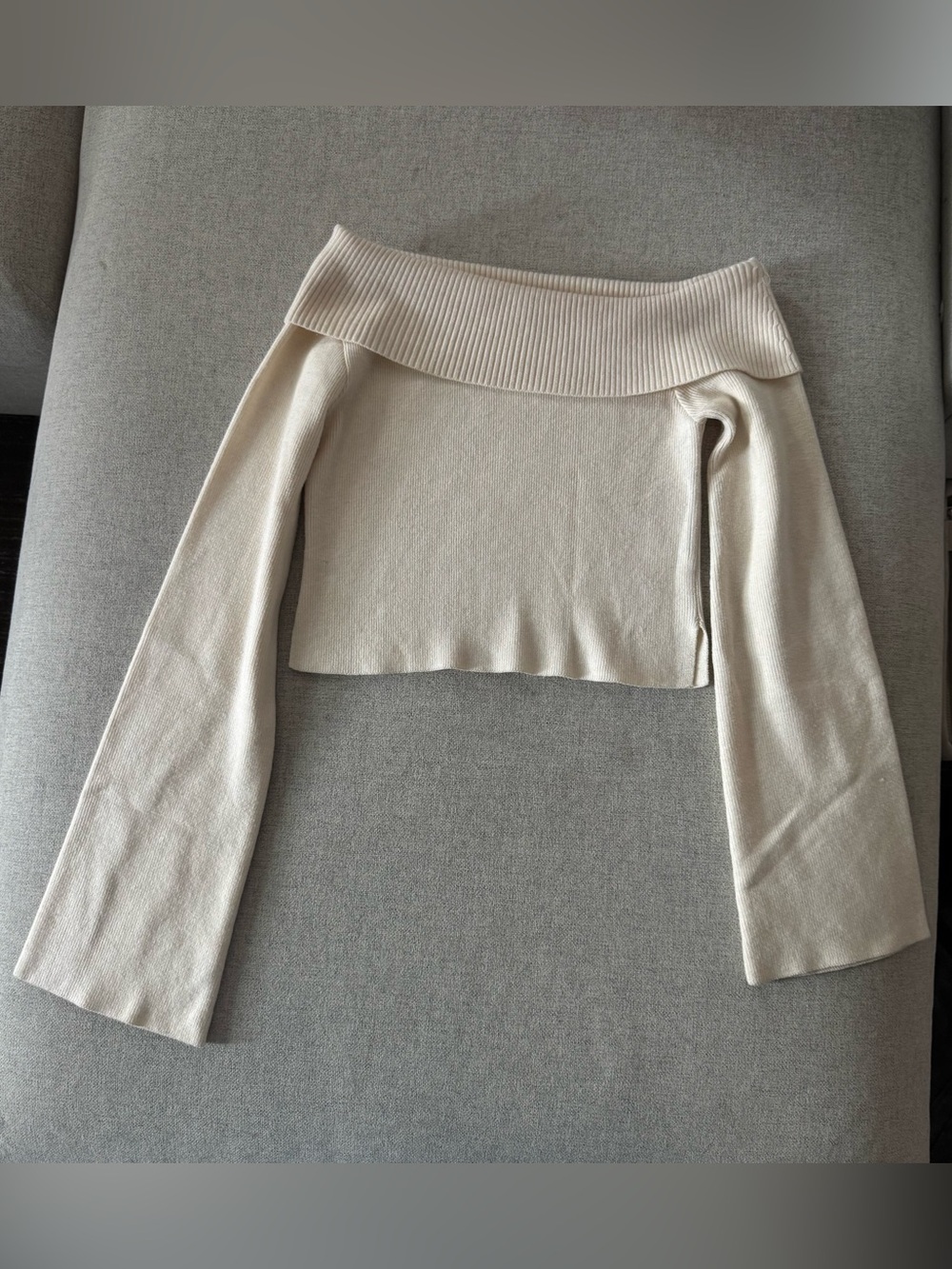 princess polly sina off the shoulder cream / off white cropped sweater